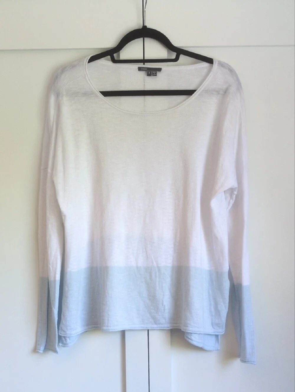 Vince White Blue Colorblock Lightweight Knit Sweater Women's Small Cotton